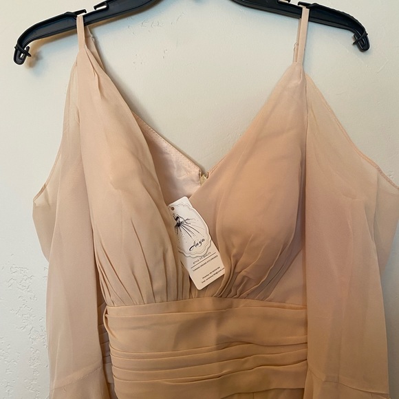 V Neck Bridesmaid Dress A Line Slit Evening Party Flowy Sleeve Dress - Picture 4 of 4